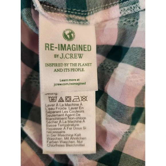 J.Crew Pink Green Gingham Ruffle Neck Cotton Sheer Peasant Blouse XL Flowy Boho - Picture 13 of 14